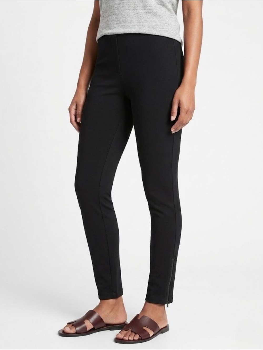NWT Eileen Fisher Womens M Black Slim Ankle Pant Zip Business City Preppy Rayon
